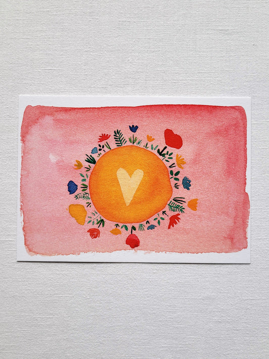 Postkarte "Herz mit Blumen - Mutter Erde" (handgemalt)
