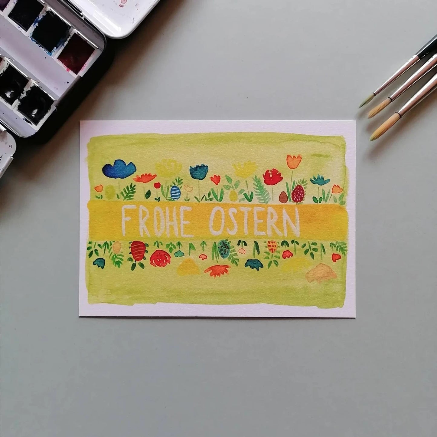 Postkarte "Frohe Ostern - Blumen"(handgemalt)