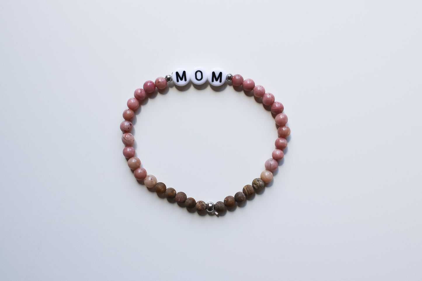 Mama-Armband "MOM" (Rosa/Braun/Beige)