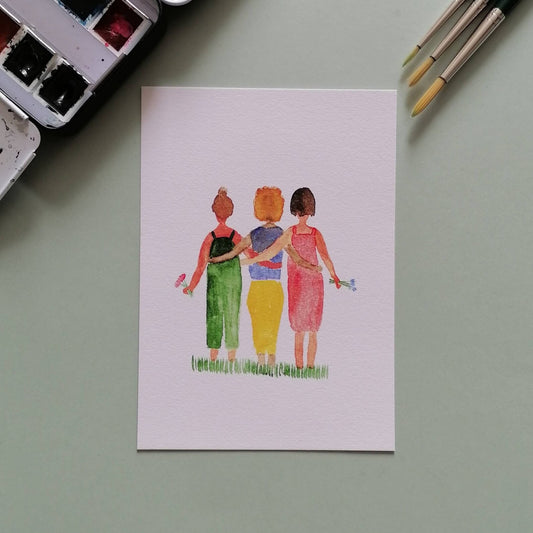 Postkarte "Drei Freundinnen" (handgemalt)