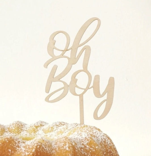 Cake-Topper "Oh Boy" Jungs & Männer (natur/Holz)