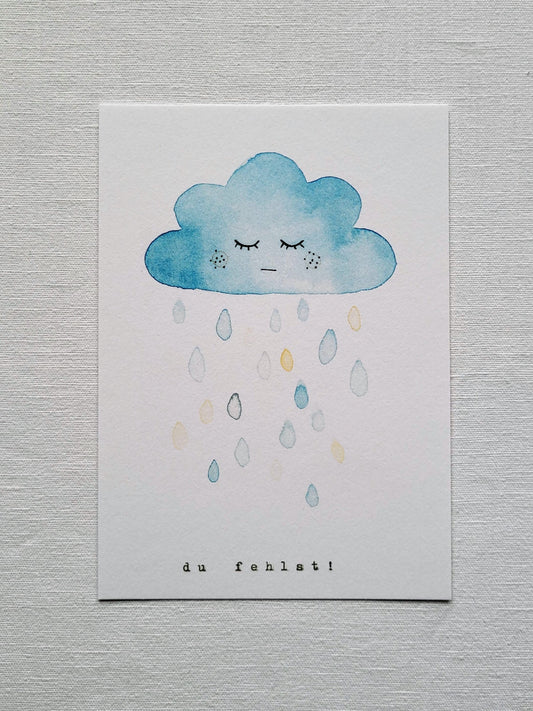 Postkarte "Du fehlst - Regenwolke" (handgemalt)