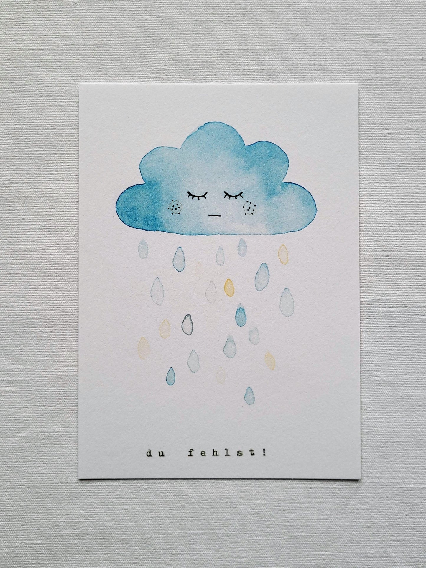 Postkarte "Du fehlst - Regenwolke" (handgemalt)