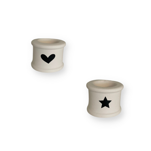 Kleine Kerzenständer - Keramik "Stern/Herz" (schwarz/weiß)