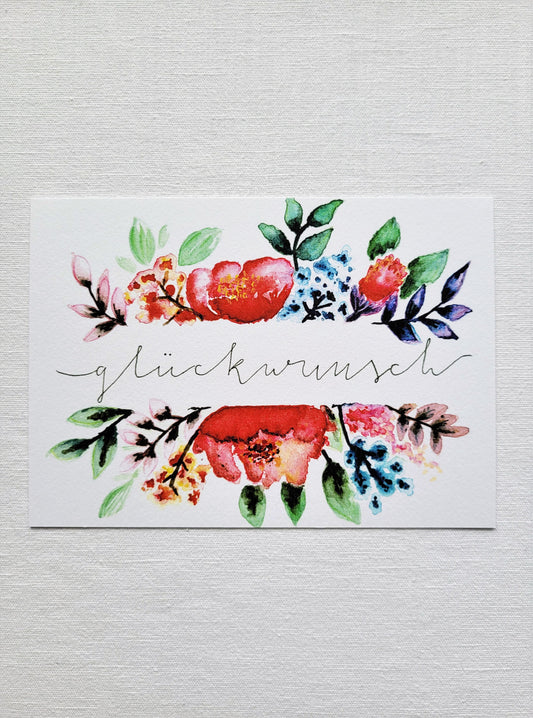 Postkarte "Glückwunsch - Wildblumen" (handgemalt)