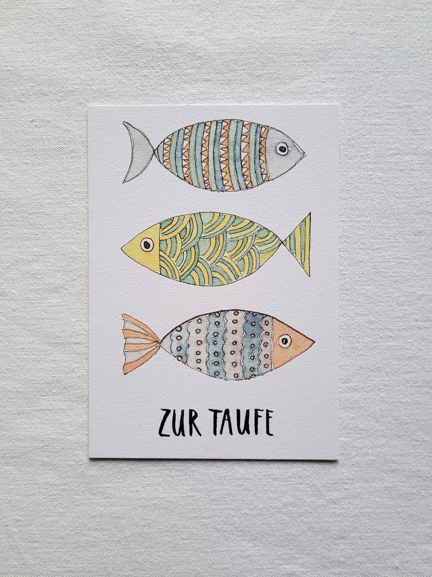 Postkarte "Zur Taufe - Fische" (handgemalt)